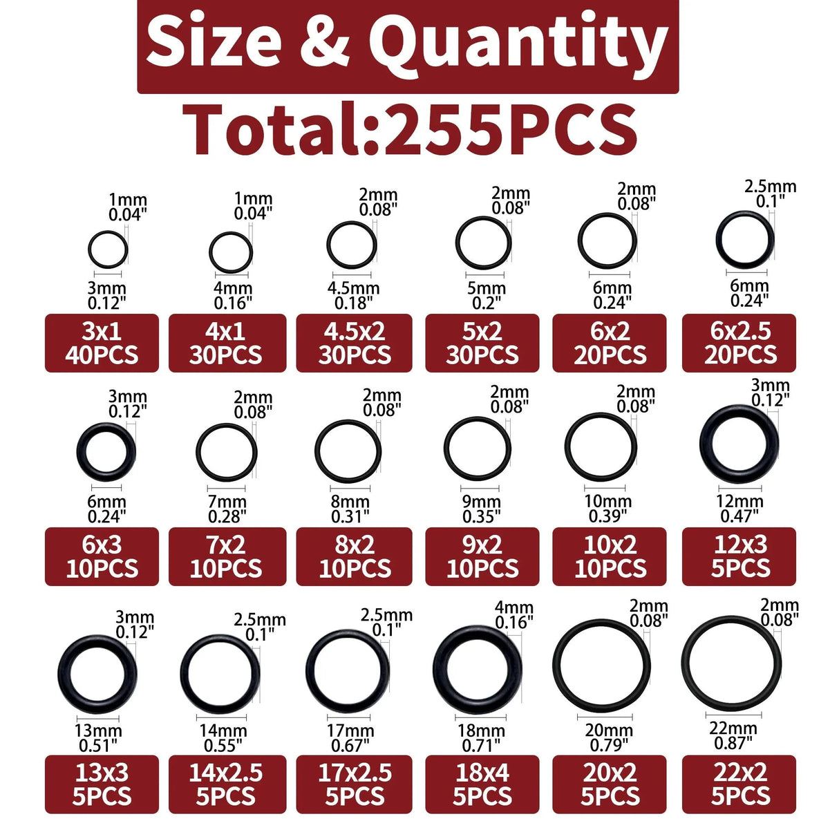 255pcs O-Ring Assortment