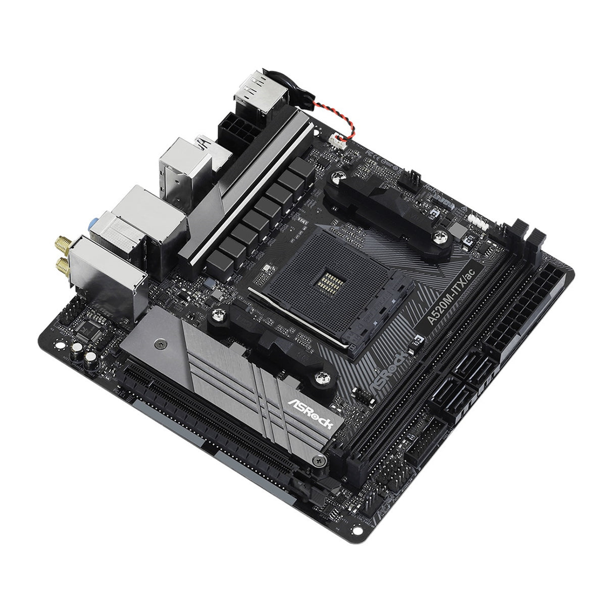 ASRock A520M-ITX/ac AMD AM4 Socket Motherboard, Mini-ITX, 2x DDR4 Slots, 1x M.2 Socket, GbE LAN, Wi-Fi 5, 1x DisplayPort / 1x HDMI Port