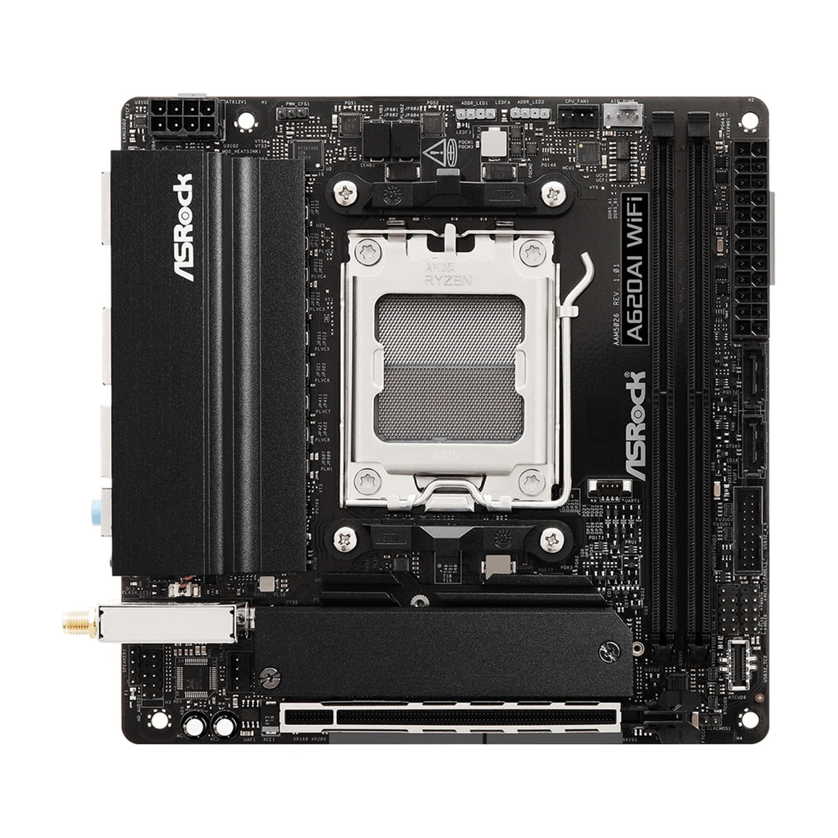 ASRock A620AI WIFI AMD AM5 Socket Motherboard, Mini-ITX, 2x DDR5 Slots, 2x M.2 Socket, 2.5GbE LAN, Wi-Fi 6E, 1x HDMI Port