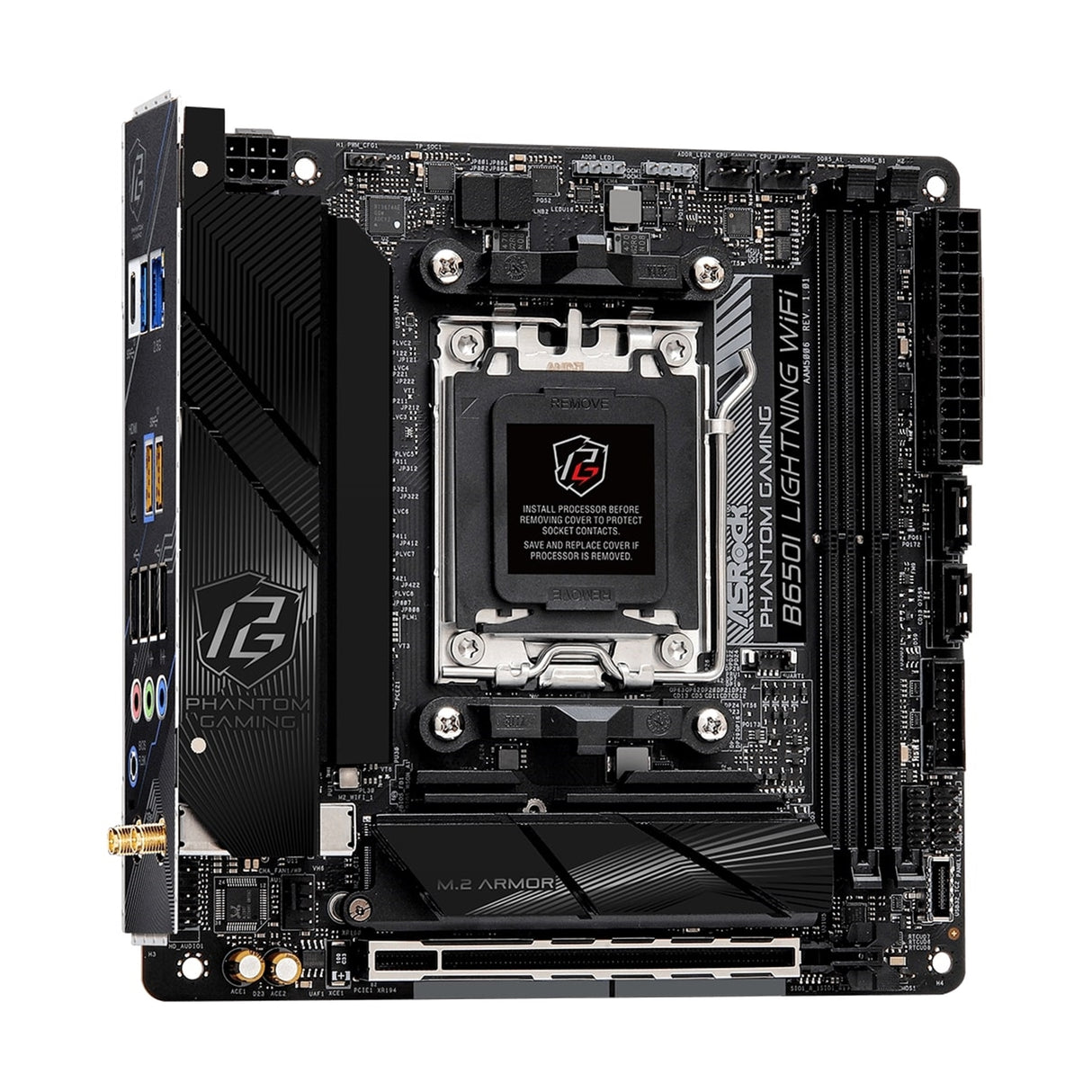 ASRock B650I LIGHTNING WIFI AMD AM5 Socket Motherboard, Mini-ITX, 2x DDR5 Slots, 2x M.2 Socket, Fitted I/O Shield, 2.5GbE LAN, Wi-Fi 6E, 1x HDMI Port
