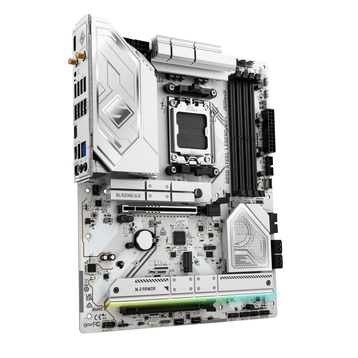 ASRock B850 Steel Legend WiFi AMD AM5 Socket Motherboard, ATX, 4x DDR5 Slots, 4x M.2 Sockets, Fitted I/O Shield, 2.5GbE LAN, Wi-Fi 7, 1x HDMI Port