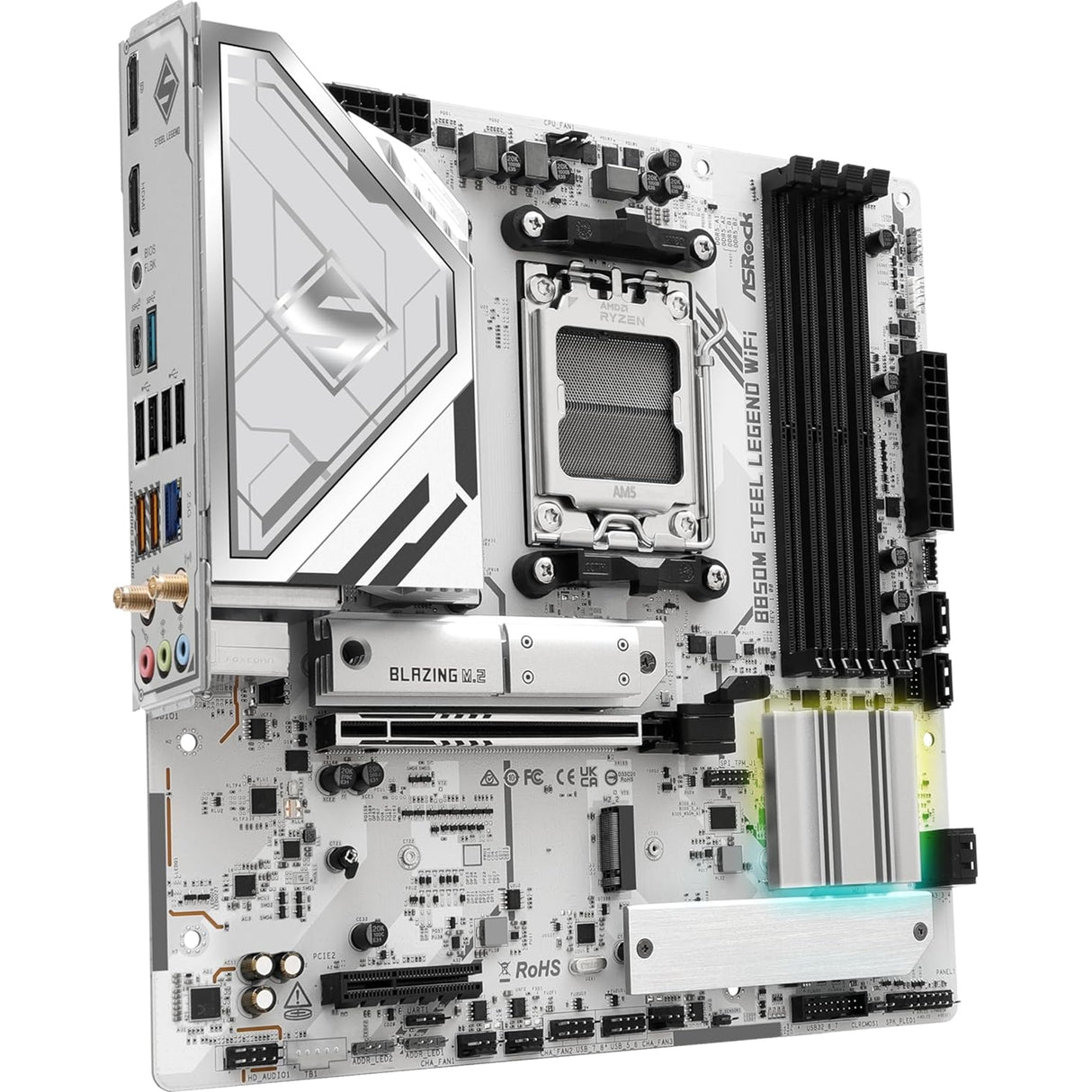 ASRock B850M Steel Legend WiFi AMD AM5 Socket Motherboard, Micro-ATX, 4x DDR5 Slots, 3x M.2 Sockets, Fitted I/O Shield, 2.5GbE LAN, Wi-Fi 7, 1x DisplayPort / 1x HDMI Port