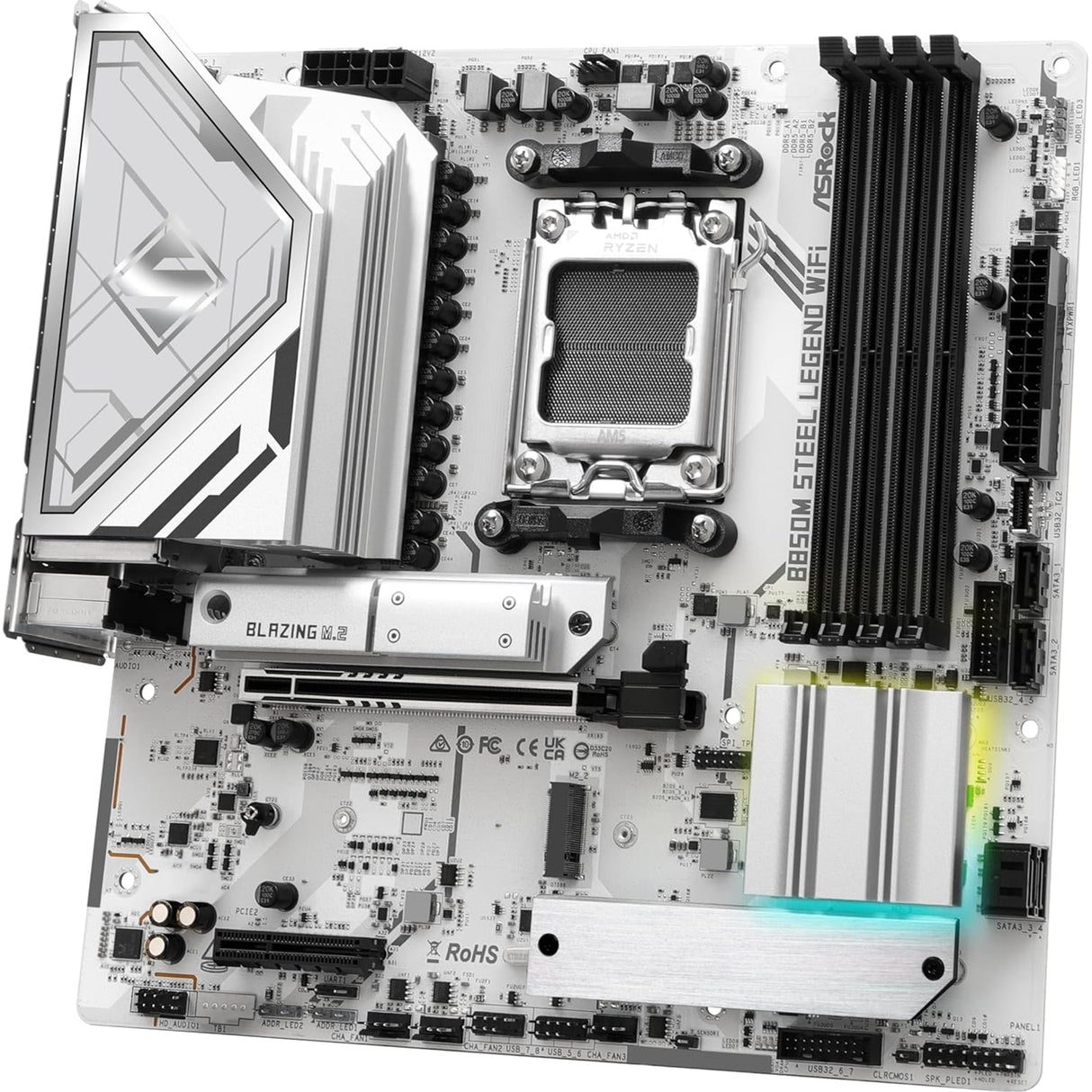 ASRock B850M Steel Legend WiFi AMD AM5 Socket Motherboard, Micro-ATX, 4x DDR5 Slots, 3x M.2 Sockets, Fitted I/O Shield, 2.5GbE LAN, Wi-Fi 7, 1x DisplayPort / 1x HDMI Port