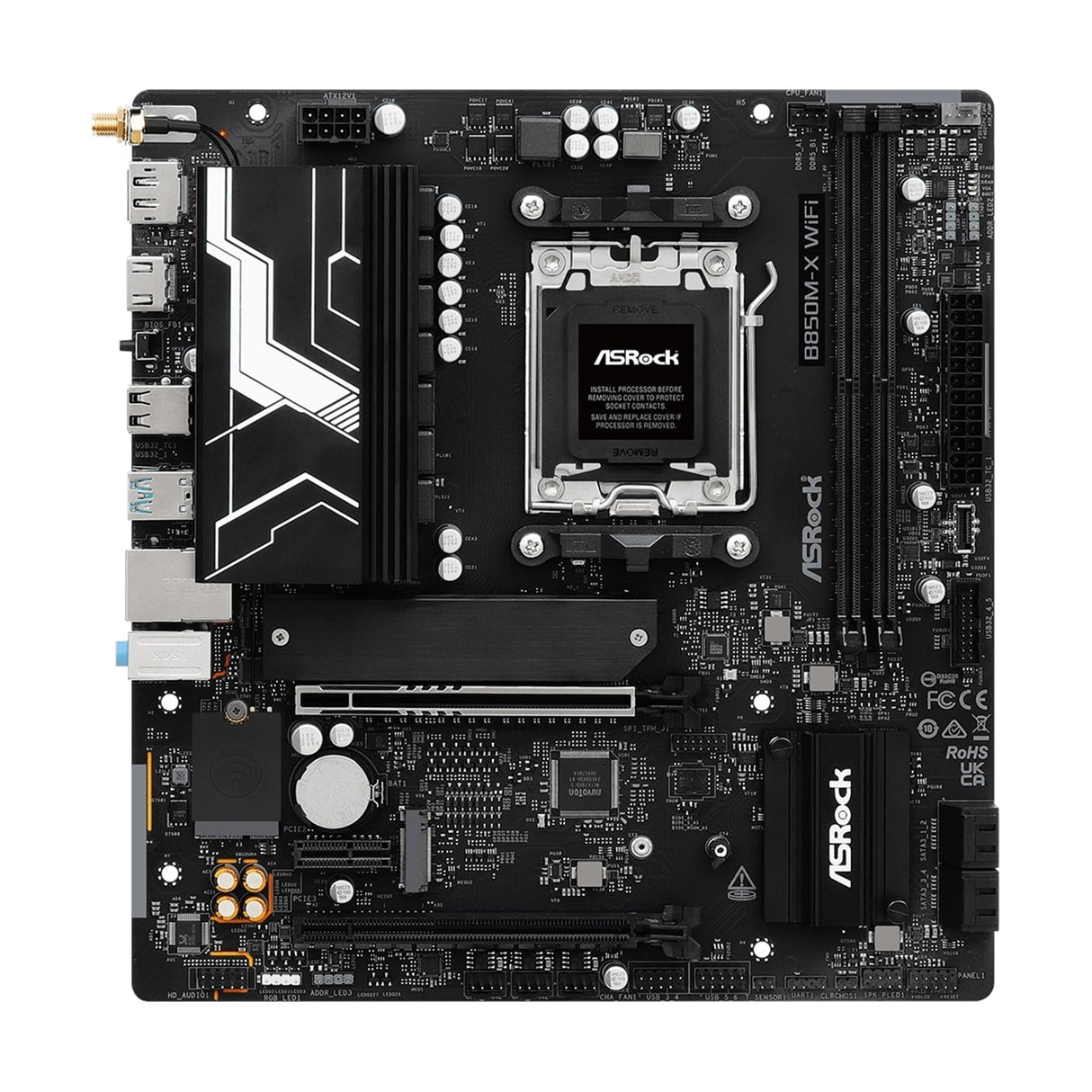 ASRock B850M-X WiFi R2.0 AMD AM5 Socket Motherboard, Micro-ATX, 2x DDR5 Slots, 2x M.2 Sockets, 2.5GbE LAN, Wi-Fi 6E, 1x DisplayPort / 1x HDMI Port