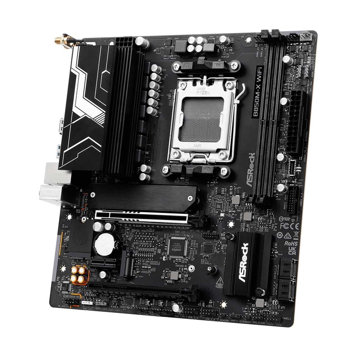 ASRock B850M-X WiFi R2.0 AMD AM5 Socket Motherboard, Micro-ATX, 2x DDR5 Slots, 2x M.2 Sockets, 2.5GbE LAN, Wi-Fi 6E, 1x DisplayPort / 1x HDMI Port
