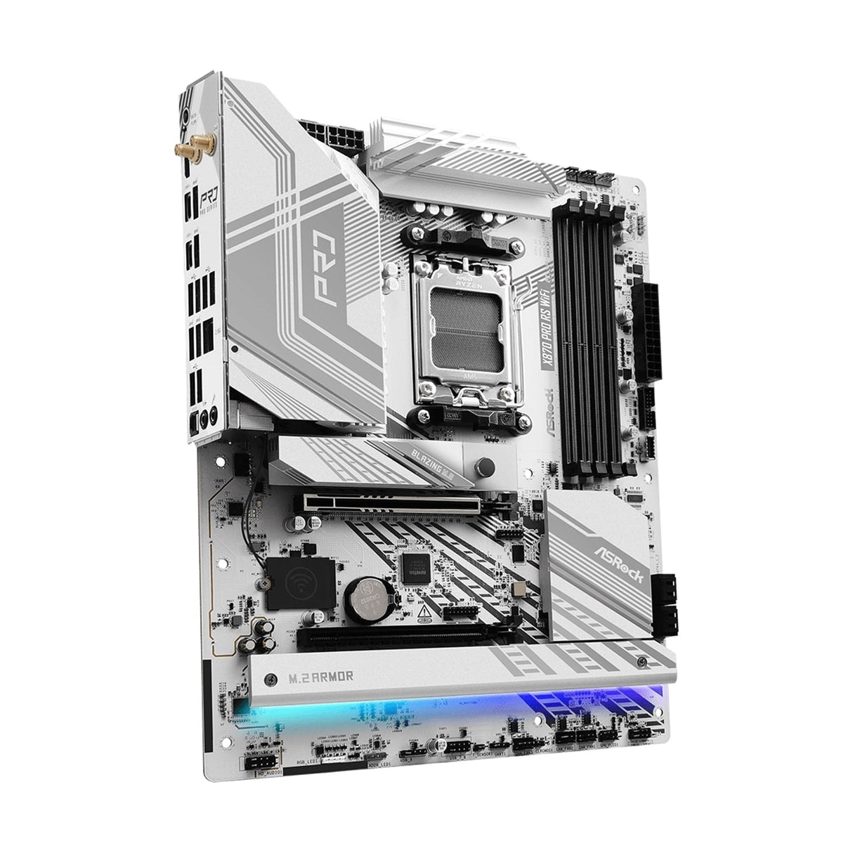 ASRock X870 PRO RS WIFI AMD AM5 Socket Motherboard, ATX, 4x DDR5 Slots, 3x M.2 Sockets, Fitted I/O Shield, 2.5GbE LAN, Wi-Fi 7, 1x HDMI Port / 2x USB-C (USB4)