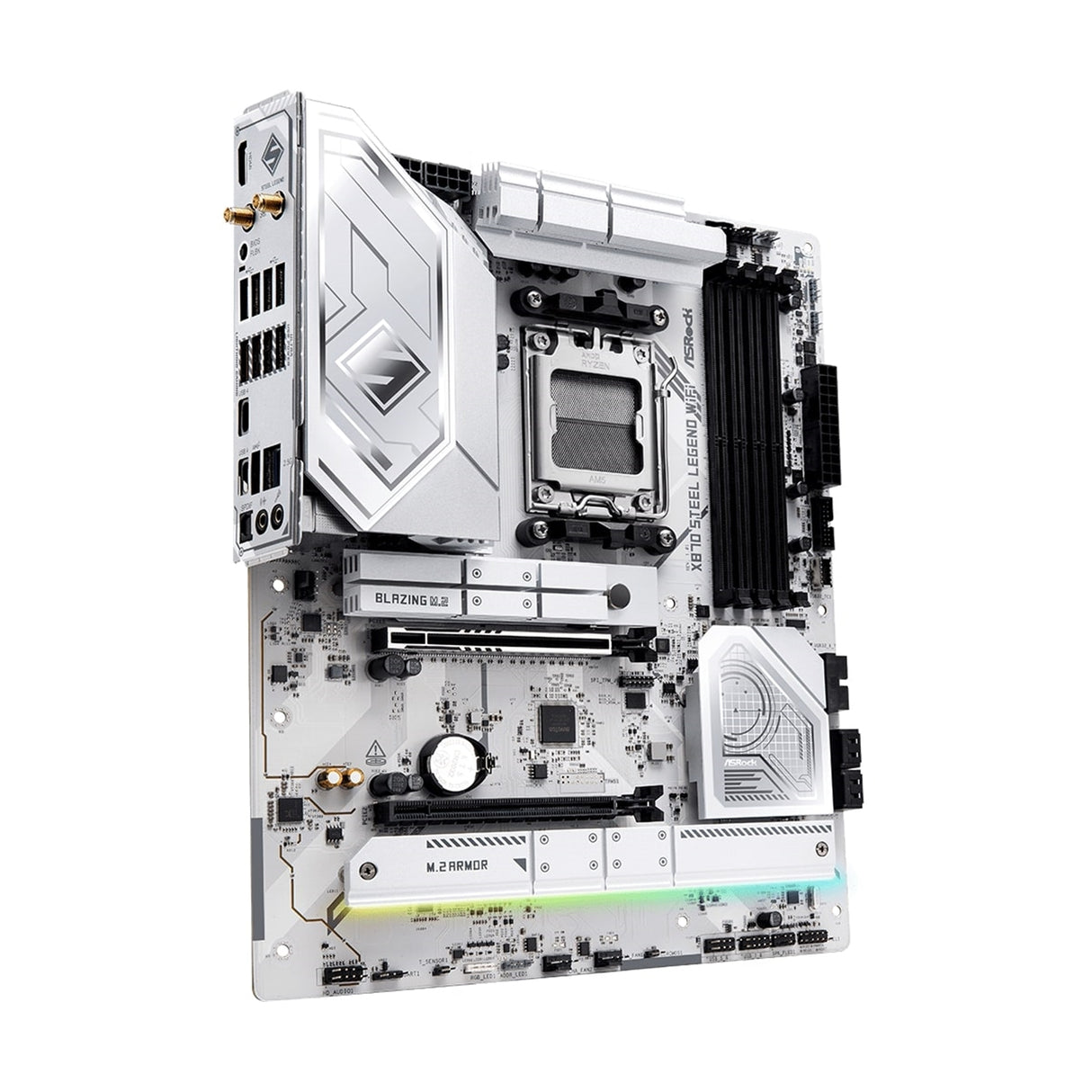 ASRock X870 STEEL LEGEND WIFI AMD AM5 Socket Motherboard, ATX, 4x DDR5 Slots, 3x M.2 Sockets, Fitted I/O Shield, 2.5GbE LAN, Wi-Fi 7, 1x HDMI Port / 2x USB-C (USB4)