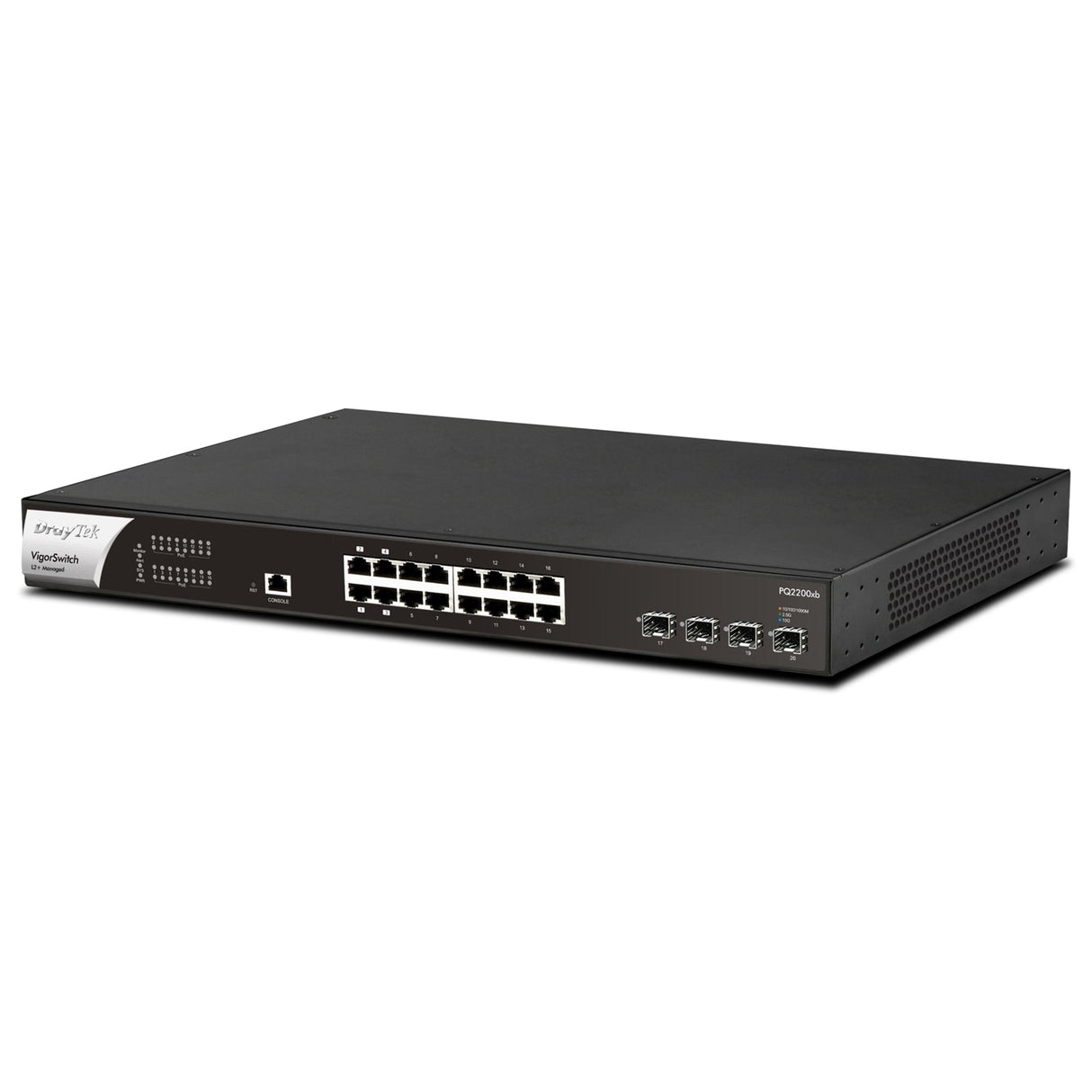 DrayTek VSPQ2200XB-K VigorSwitch PQ2200xb 16 Port 2.5 GbE POE+ Managed Layer 2+ Switch with 4x POE++ Ports and 4x 10GbE SFP+ Ports