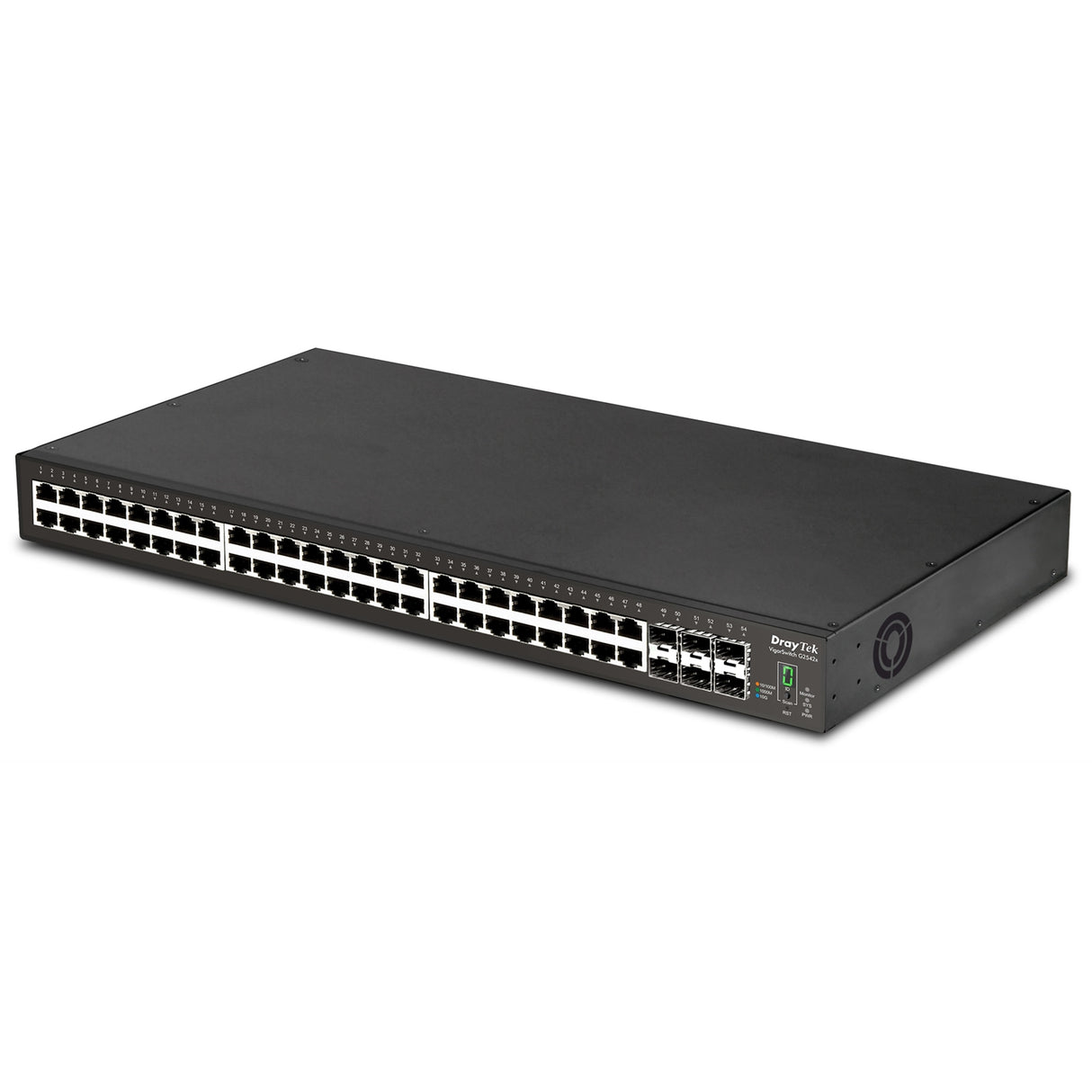 Draytek VSP2542X-K 54 Port switch with 48 PoE+ RJ-45 LAN ports, 6 10Gbpe SFP+, 400W PoE budget, and L2+ management, 2 Year Warranty