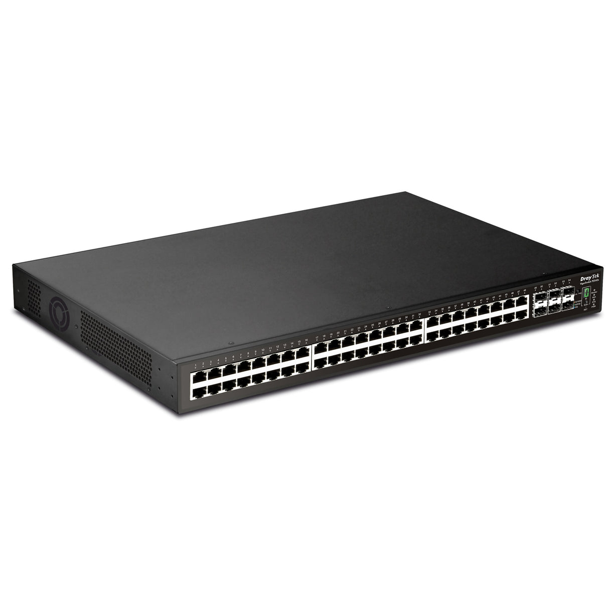 Draytek VSP2542X-K 54 Port switch with 48 PoE+ RJ-45 LAN ports, 6 10Gbpe SFP+, 400W PoE budget, and L2+ management, 2 Year Warranty