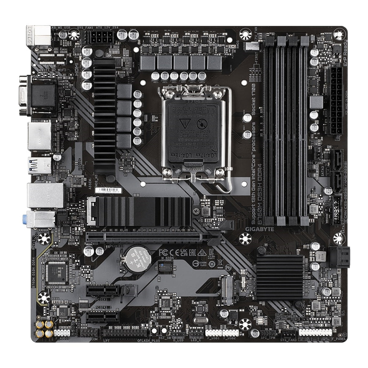 Gigabyte B760M DS3H DDR4 Ultra Durable Intel 1700 Socket Motherboard, Micro-ATX, 4x DDR4 Slots, 2x M.2 Sockets, 2.5GbE LAN, 1x D-Sub / 2x DisplayPorts / 1x HDMI Port