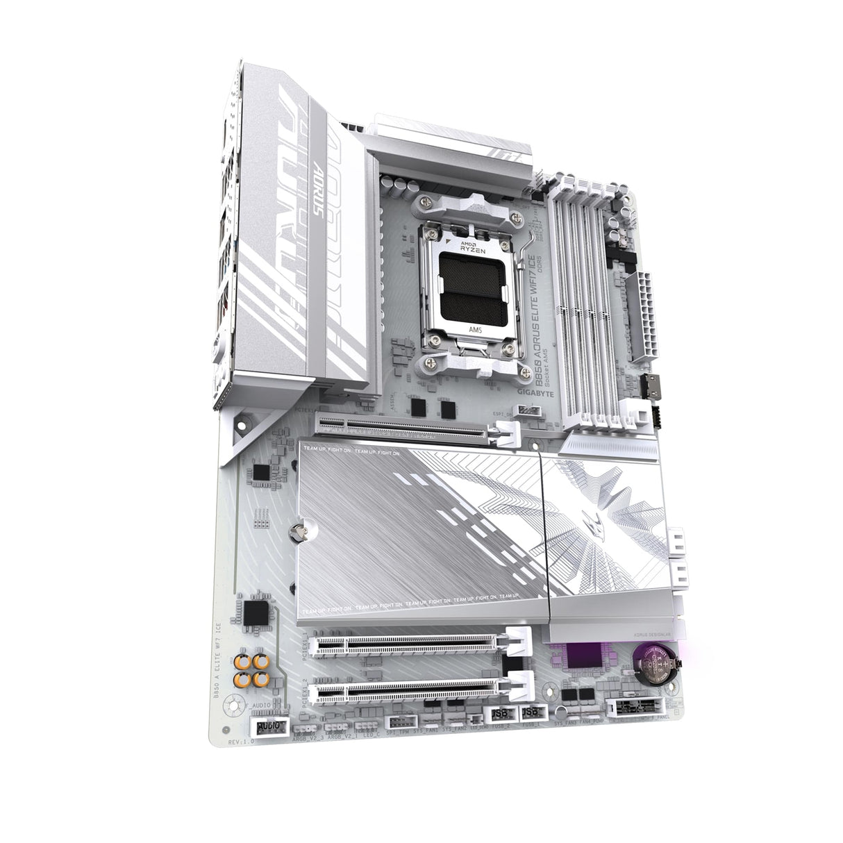 Gigabyte B850 AORUS ELITE WIFI7 ICE AMD AM5 Socket Motherboard, ATX, 4x DDR5 Slots, 3x M.2 Sockets, Fitted I/O Shield, 2.5GbE LAN, Wi-Fi 7, 1x DisplayPort / 1x HDMI Port