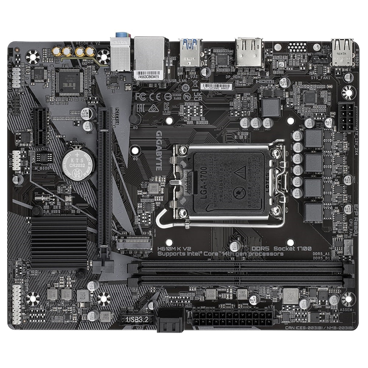 Gigabyte H610M K V2 DDR5 Anti-Sulfur Resistor Intel 1700 Socket Motherboard, Micro-ATX, 2x DDR5 Slots, 1x M.2 Socket, GbE LAN, 1x DisplayPort / 1x HDMI Port