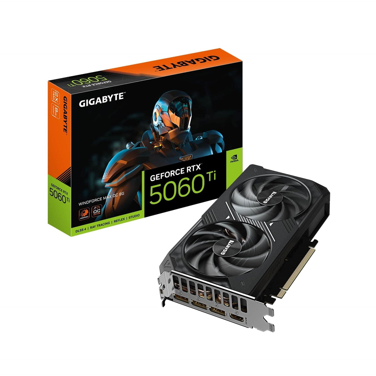 Gigabyte NVIDIA GeForce RTX 5060 Ti Windforce Max OC 8GB GDDR7 Graphics Card, 4608 CUDA Cores, 2587 MHz Core Clock, Dual Fan, 3x DisplayPorts / 1x HDMI Ports