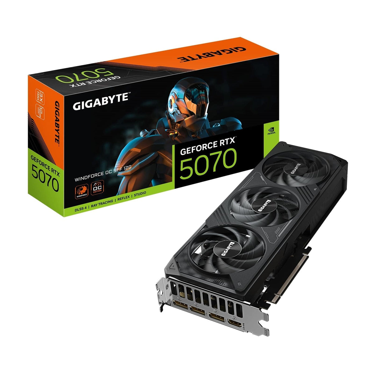 Gigabyte NVIDIA GeForce RTX 5070 WINDFORCE OC SFF 12GB GDDR7 Graphics Card, 6144 CUDA Cores, 2542 MHz Core Clock, Triple Fan, 2x DisplayPorts / 2x HDMI Ports