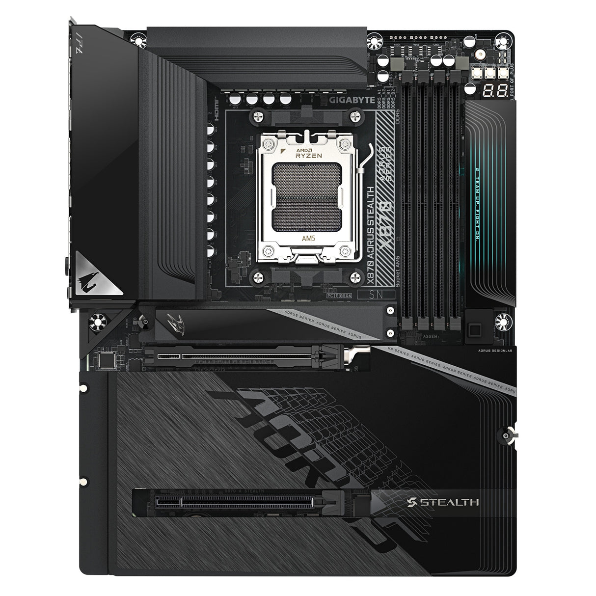 Gigabyte X870 AORUS STEALTH AMD AM5 Socket Motherboard, ATX, 4x DDR5 Slots, 4x M.2 Socket, 5GbE LAN, WiFi 7, 1x HDMI Port / 2x USB-C (USB4)