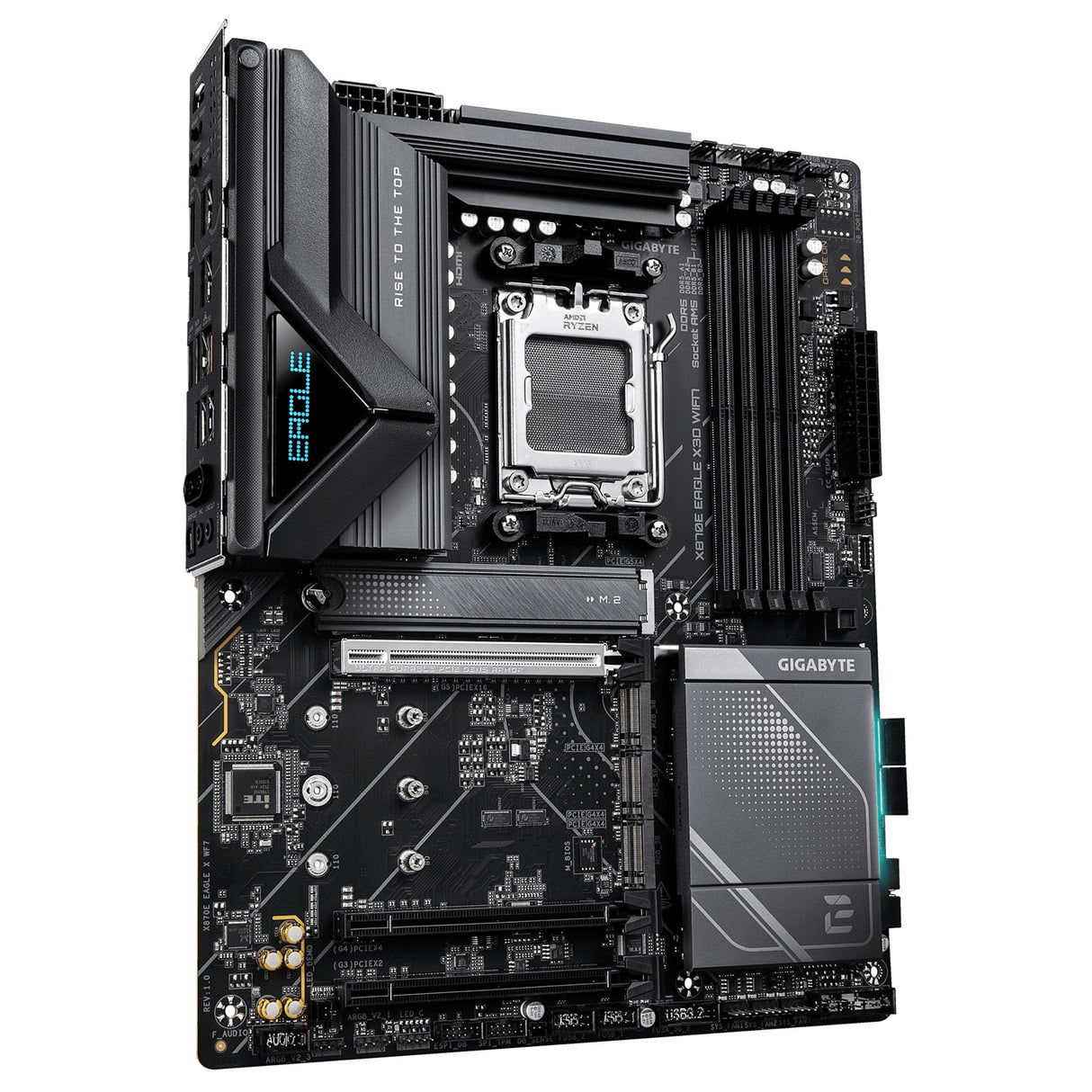 Gigabyte X870E EAGLE X3D WIFI7 AMD AM5 Socket Motherboard, ATX, 4x DDR5 Slots, 4x M.2 Sockets, Fitted I/O Shield, 5GbE LAN, Wi-Fi 7, 1x HDMI Port / 2x USB-C (USB4)