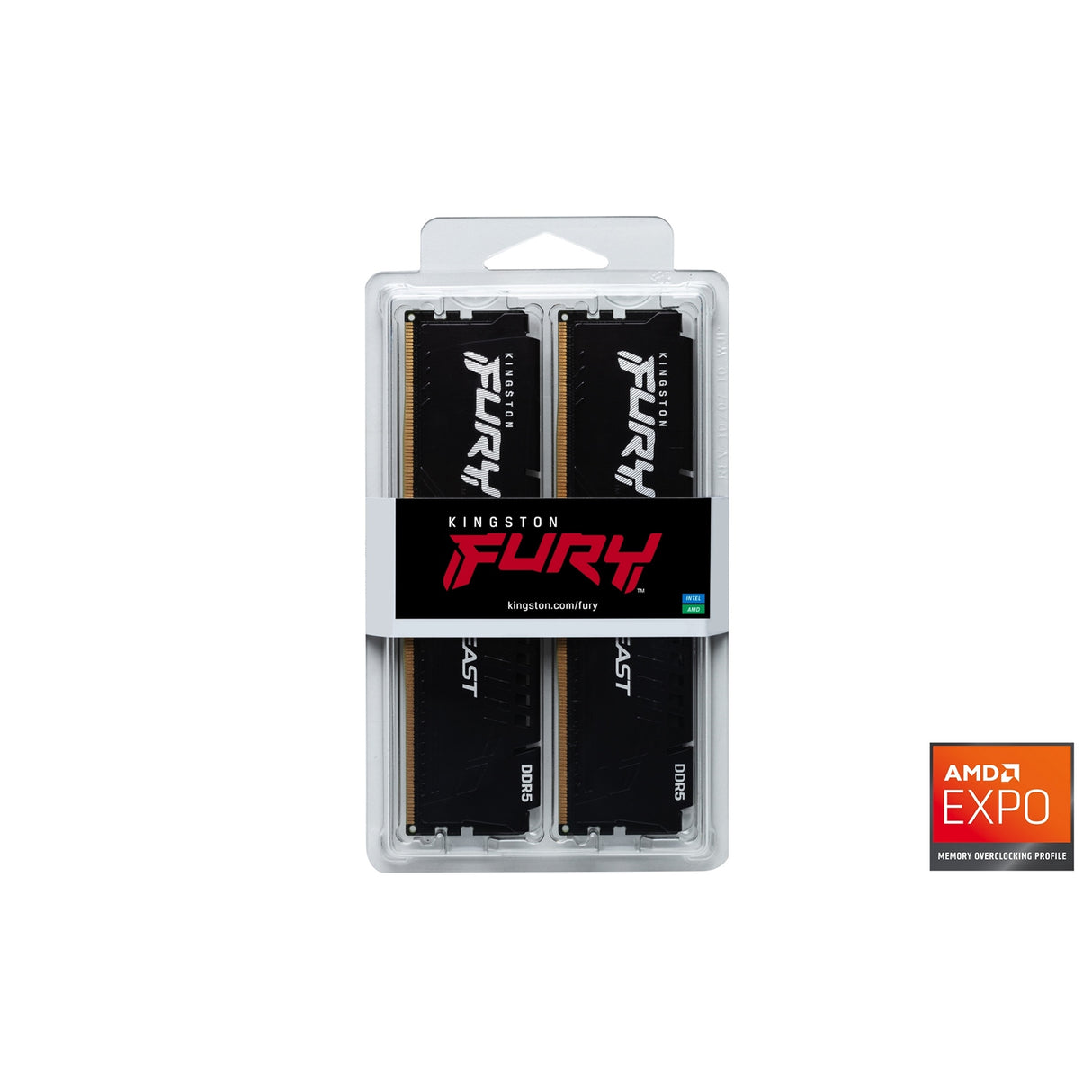 Kingston FURY Beast KF556C36BBEK2-32 32GB (2x 16GB) DIMM System Memory, 5600MHz, DDR5, CL36, Black, Intel XMP, AMD EXPO