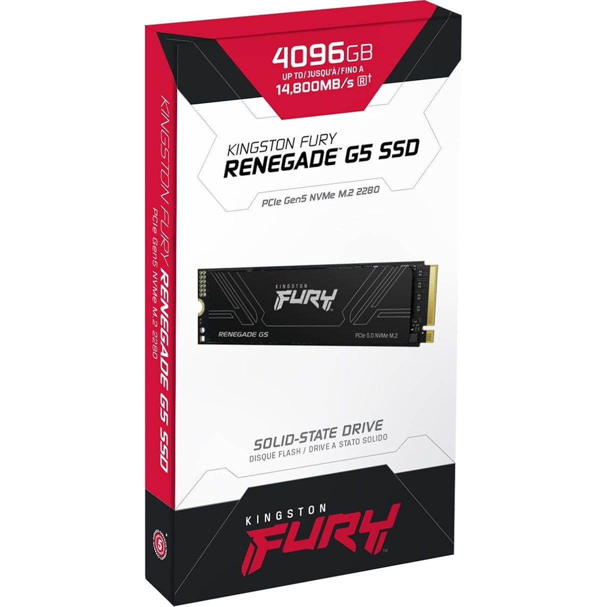 Kingston FURY Renegade (SFYR2S/4T0 ) 4TB NVMe SSD, M.2 Interface, PCIe 5.0 x4 NVMe, 2280, Up to 14,800MB/s read, 14,000MB/s write, Limited 5-year warranty with free technical support.