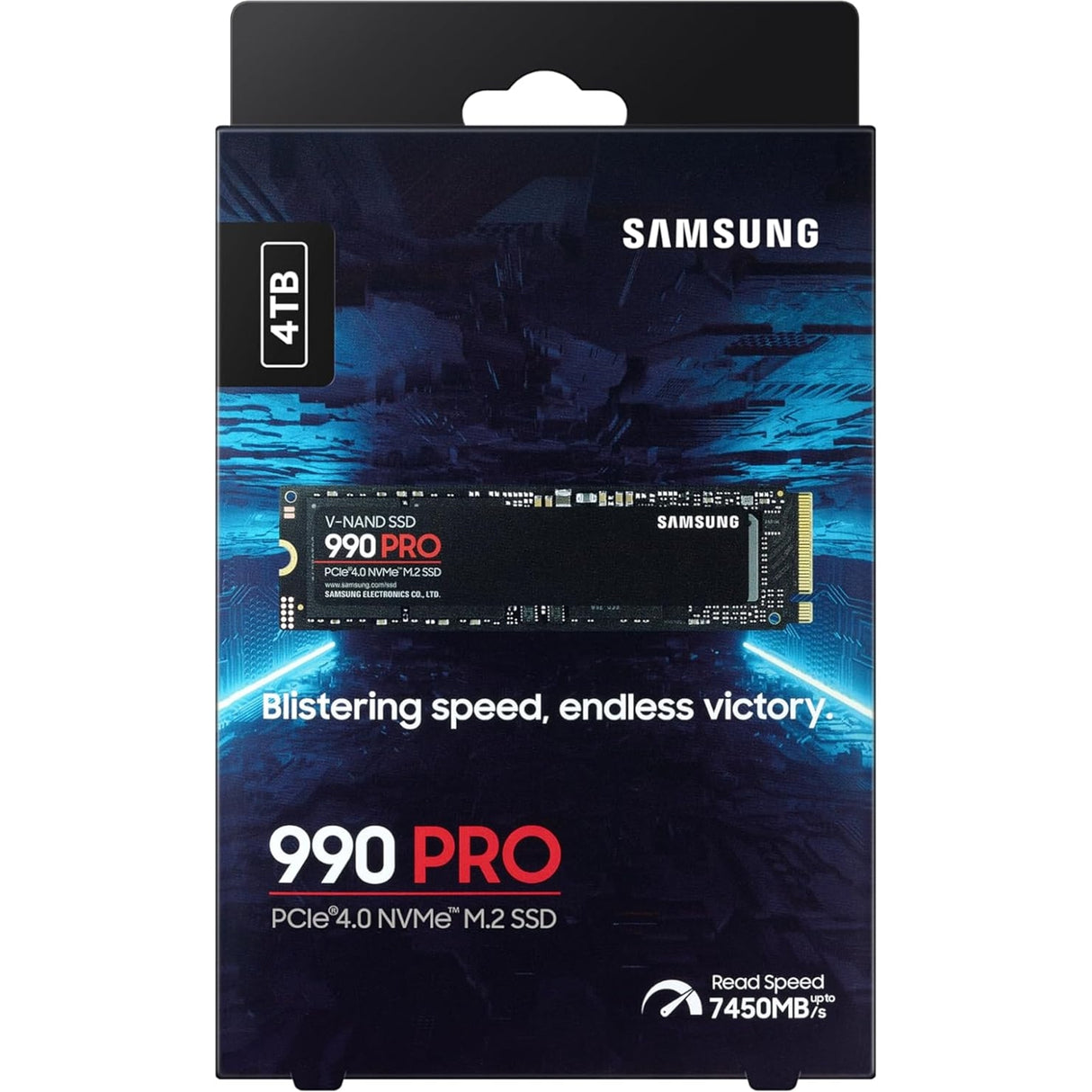 Samsung 990 PRO(MZ-V9P4T0BW ) 4TB NVMe SSD, PCIe Gen4, M.2 Interface, 2280, Read 7450 MB/s, Write 6900 MB/s, 5 Year Warranty
