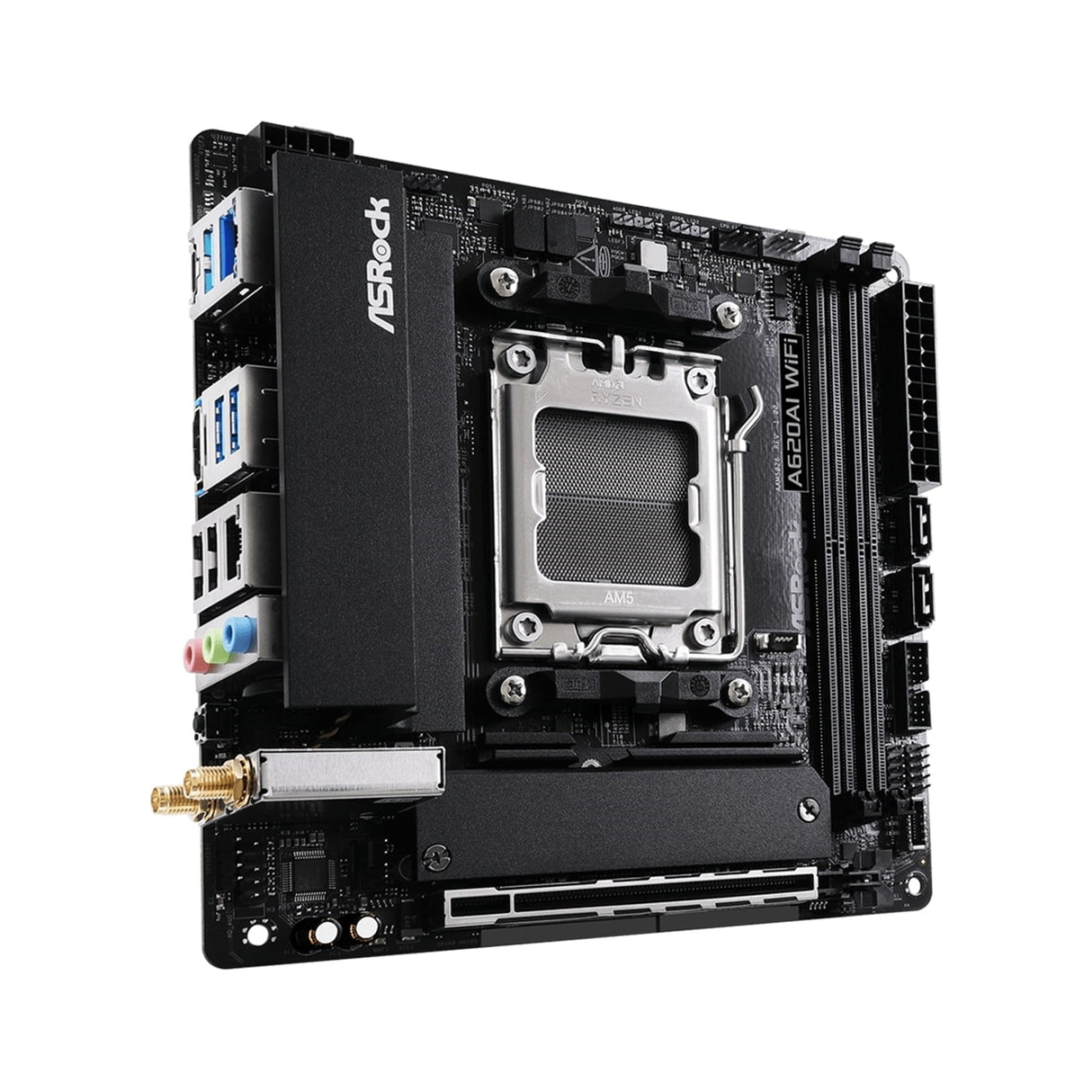 ASRock A620AI WIFI AMD AM5 Socket Motherboard, Mini-ITX, 2x DDR5 Slots, 2x M.2 Socket, 2.5GbE LAN, Wi-Fi 6E, 1x HDMI Port