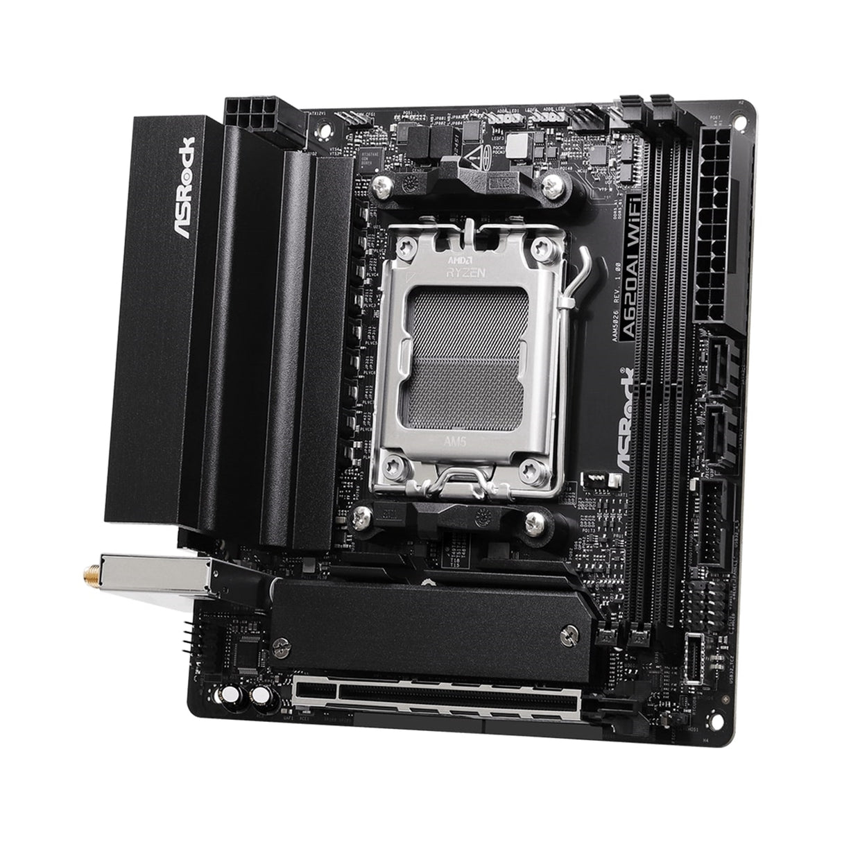 ASRock A620AI WIFI AMD AM5 Socket Motherboard, Mini-ITX, 2x DDR5 Slots, 2x M.2 Socket, 2.5GbE LAN, Wi-Fi 6E, 1x HDMI Port