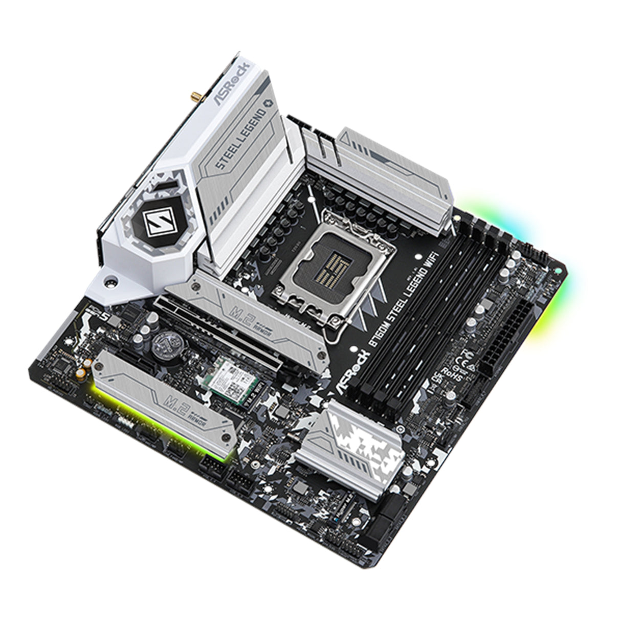 ASRock B760M Steel Legend WiFi Intel 1700 Socket Motherboard, Micro-ATX, 4x DDR5 Slots, 3x M.2 Sockets, Fitted I/O Shield, 2.5GbE LAN, Wi-Fi 6E, 1x DisplayPort / 1x HDMI Port