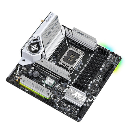 ASRock B760M Steel Legend WiFi Intel 1700 Socket Motherboard, Micro-ATX, 4x DDR5 Slots, 3x M.2 Sockets, Fitted I/O Shield, 2.5GbE LAN, Wi-Fi 6E, 1x DisplayPort / 1x HDMI Port