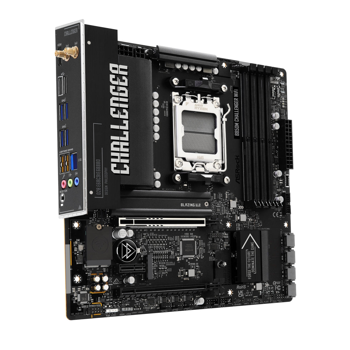 ASRock B850M Challenger WiFi AMD AM5 Socket Motherboard, Micro-ATX, 4x DDR5 Slots, 2x M.2 Socket, Fitted I/O Shield, 2.5GbE LAN, Wi-Fi 7, 1x HDMI Port