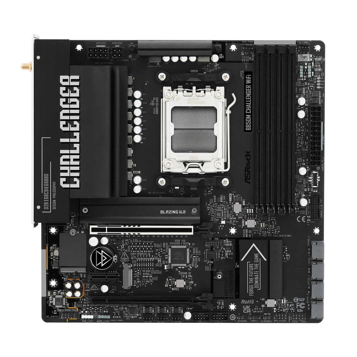 ASRock B850M Challenger WiFi AMD AM5 Socket Motherboard, Micro-ATX, 4x DDR5 Slots, 2x M.2 Socket, Fitted I/O Shield, 2.5GbE LAN, Wi-Fi 7, 1x HDMI Port