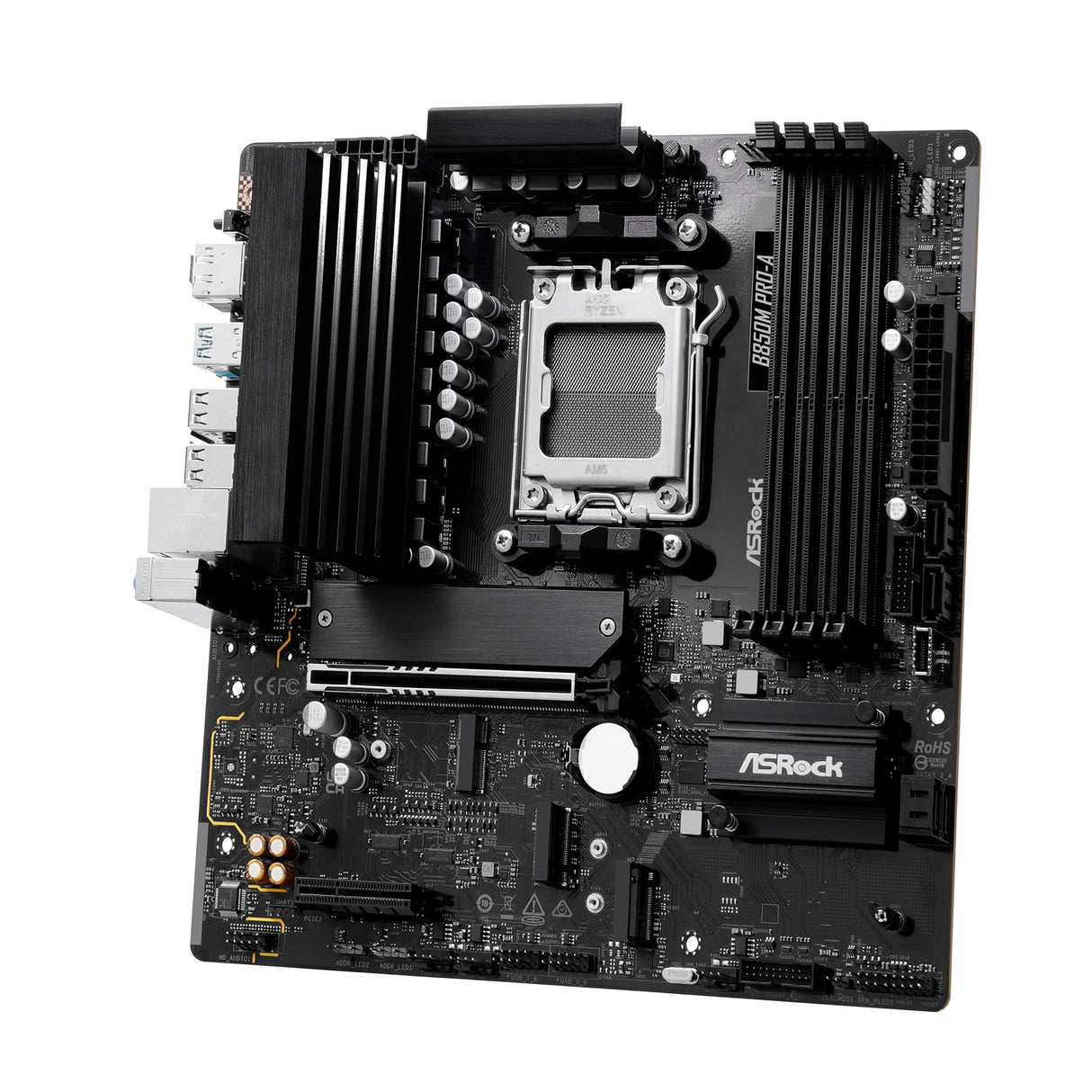 ASRock B850M Pro-A AMD AM5 Socket Motherboard, Micro-ATX, 4x DDR5 Slots, 3x M.2 Sockets, 2.5GbE LAN, 1x DisplayPort / 1x HDMI Port