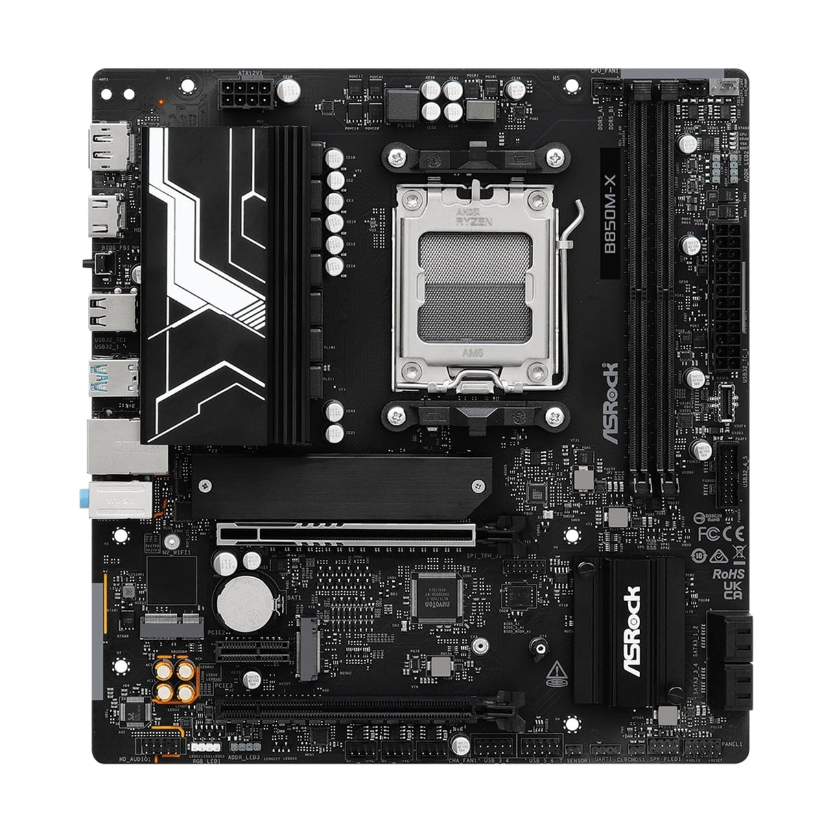 ASRock B850M-X AMD AM5 Socket Motherboard, Micro-ATX, 2x DDR5 Slots, 2x M.2 Sockets, 2.5GbE LAN, 1x DisplayPort / 1x HDMI Port