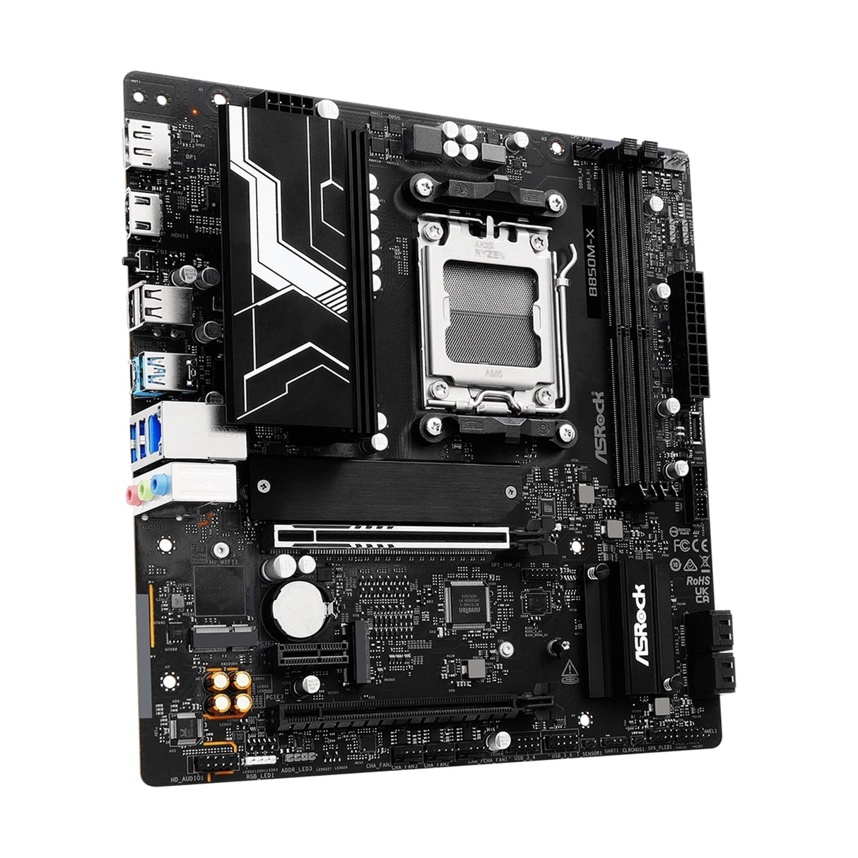 ASRock B850M-X AMD AM5 Socket Motherboard, Micro-ATX, 2x DDR5 Slots, 2x M.2 Sockets, 2.5GbE LAN, 1x DisplayPort / 1x HDMI Port