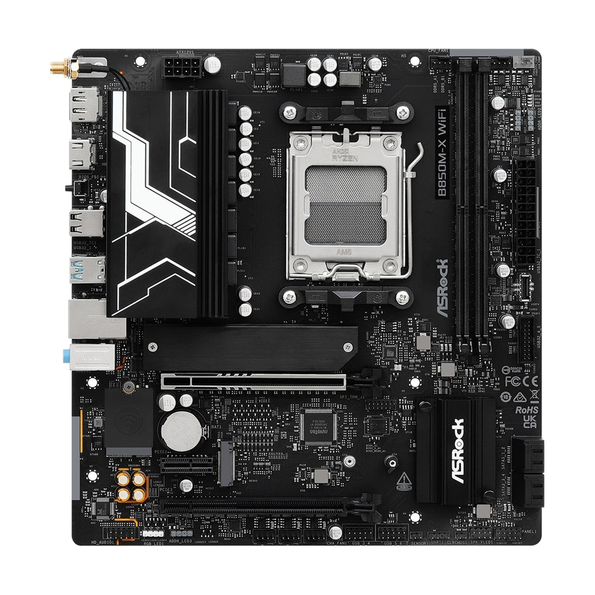 ASRock B850M-X WiFi R2.0 AMD AM5 Socket Motherboard, Micro-ATX, 2x DDR5 Slots, 2x M.2 Sockets, 2.5GbE LAN, Wi-Fi 6E, 1x DisplayPort / 1x HDMI Port