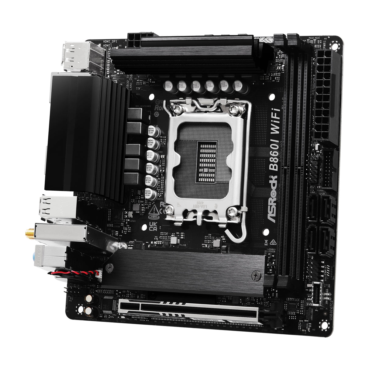 ASRock B860I WiFi Intel 1851 Socket Motherboard, Mini-ITX, 2x DDR5 Slots, 2x M.2 Socket, 2.5GbE + 1GbE LAN, Wi-Fi 6E, 1x DisplayPort / 1x HDMI Port
