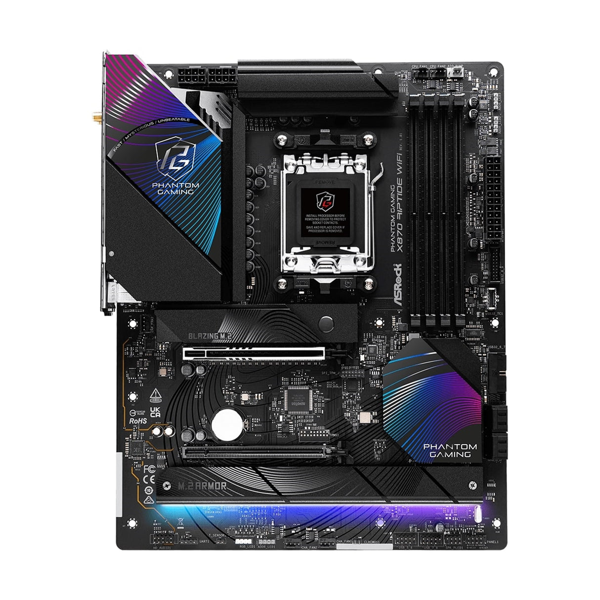ASRock X870 RIPTIDE WIFI AMD AM5 Socket Motherboard, ATX, 4x DDR5 Slots, 3x M.2 Sockets, Fitted I/O Shield, 2.5GbE LAN, Wi-Fi 7, 1x HDMI Port / 2x USB-C (USB4)