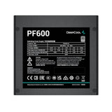 DeepCool PF600 600W PSU, 120mm Silent Hydraulic Bearing Fan, 80 PLUS White, Non Modular, UK Plug, Flat Black Cables, Efficient & Affordable