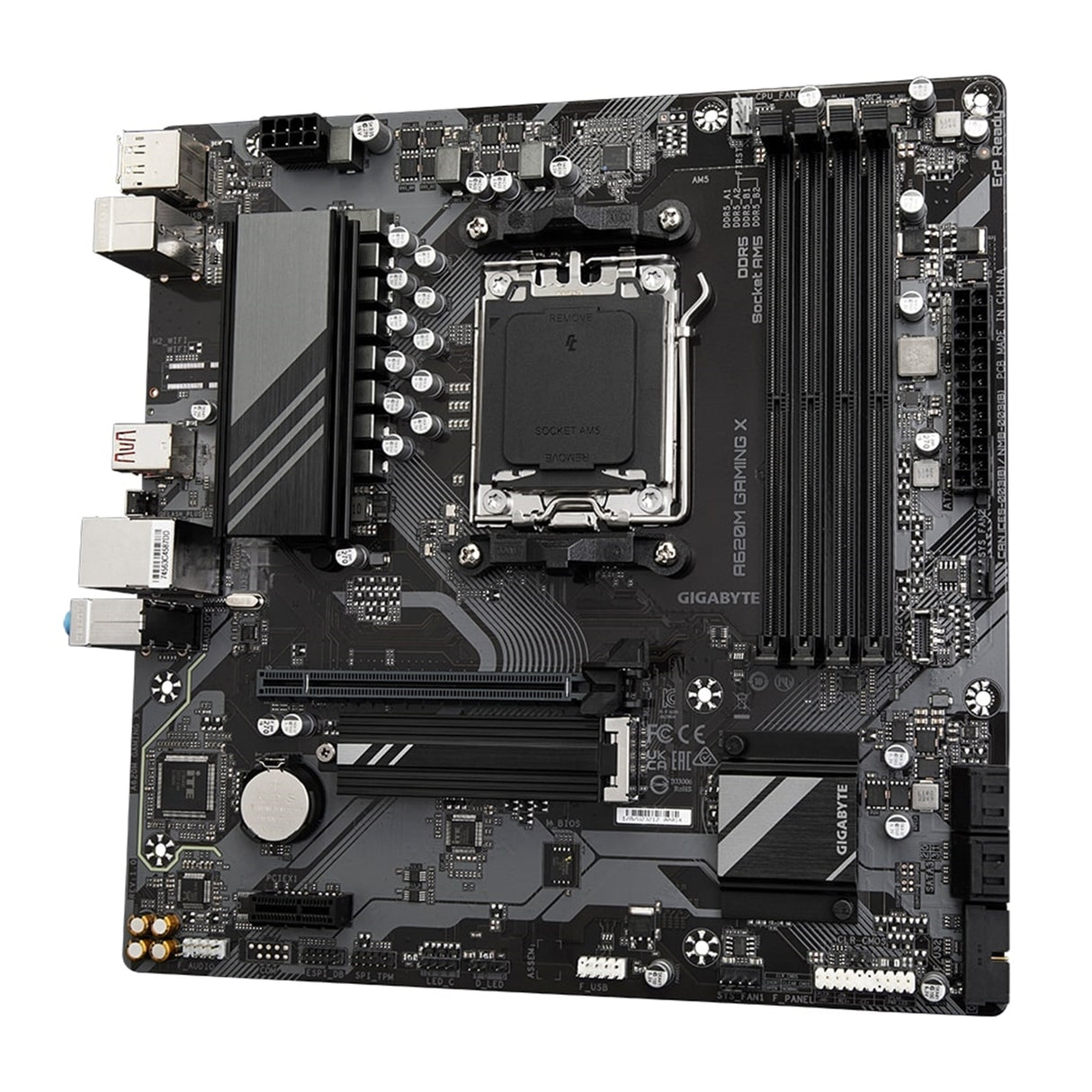 Gigabyte A620M GAMING X AMD AM5 Socket Motherboard, Micro-ATX, 4x DDR5 Slots, 1x M.2 Socket, GbE LAN, 1x DisplayPort / 1x HDMI Port