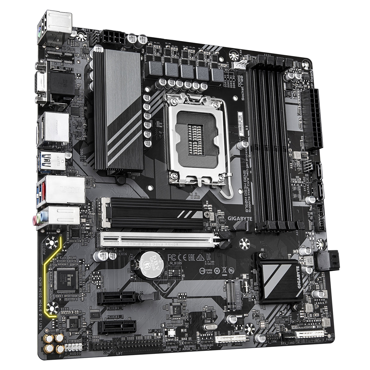 Gigabyte B760M DS3H GEN5 Intel Socket 1700 Motherboard, Micro ATX, 4x DDR5 Slots, 2x M.2 Sockets, 2.5GbE LAN, 1x D-Sub / 1x DisplayPort / 1x HDMI Port