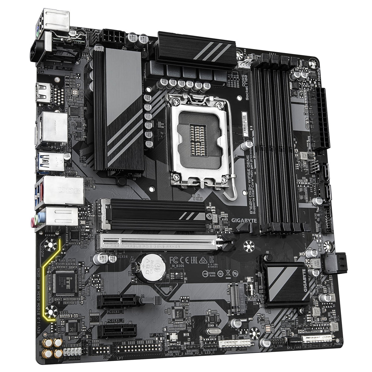 Gigabyte B760M DS3H WIFI6E GEN5 Intel 1700 Socket Motherboard, Micro-ATX, 4x DDR5 Slots, 2x M.2 Socket, 2.5GbE LAN, Wi-Fi 6E, 1x HDMI Port / 2x DisplayPort