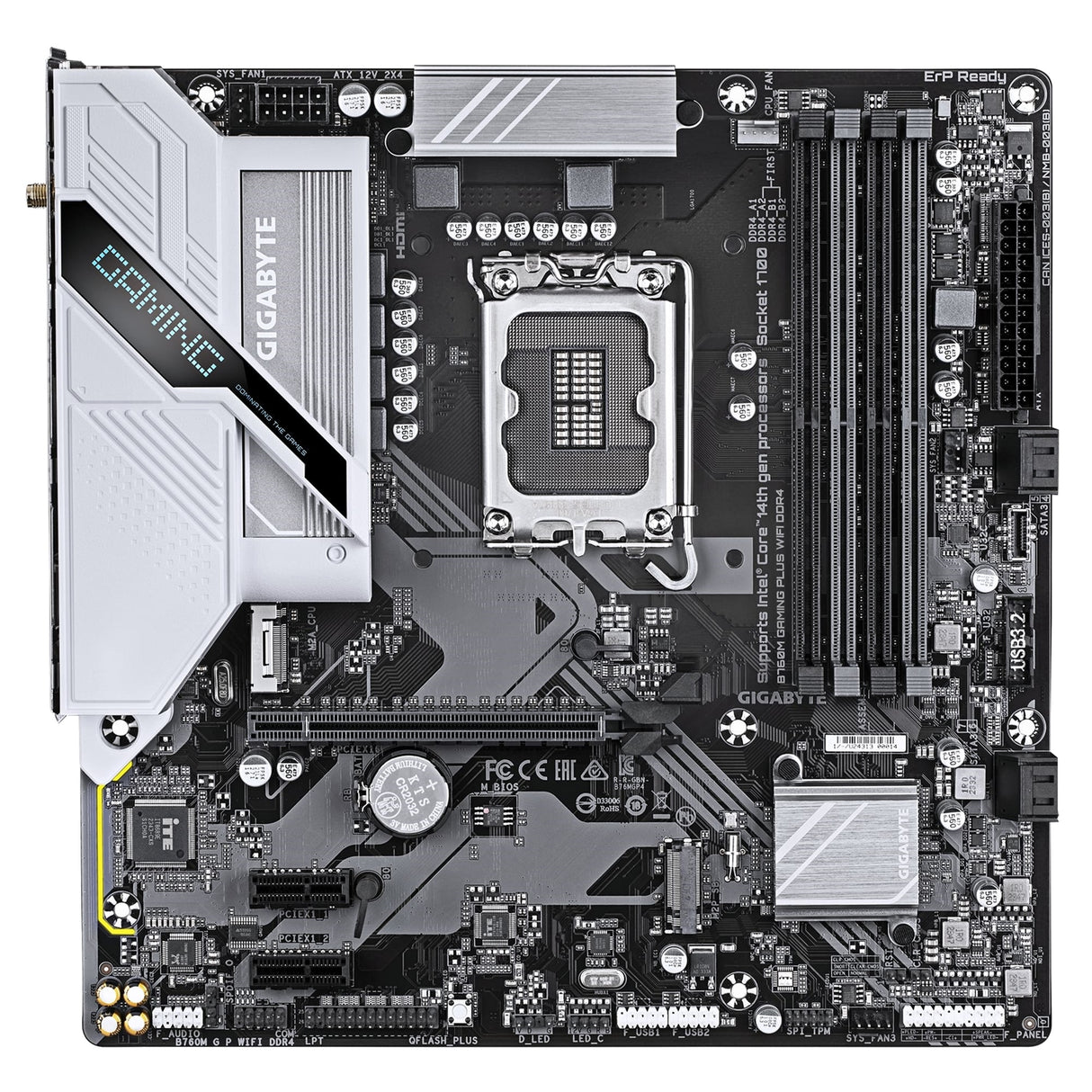Gigabyte B760M GAMING PLUS WIFI DDR4 Intel 1700 Socket Motherboard, Micro-ATX, 4x DDR4 Slots, 2x M.2 Sockets, Fitted I/O Shield, GbE LAN, Wi-Fi 6, 1x DisplayPort / 1x HDMI Port