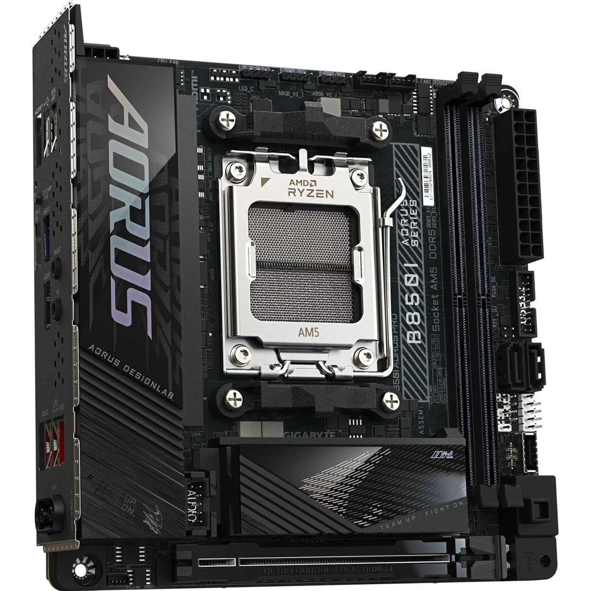 Gigabyte B850I AORUS PRO AMD AM5 Socket Motherboard, Mini-ITX, 2x DDR5 Slots, 2x M.2 Sockets, Fitted I/O Shield, 2.5GbE LAN, Wi-Fi 7, 1x HDMI Port