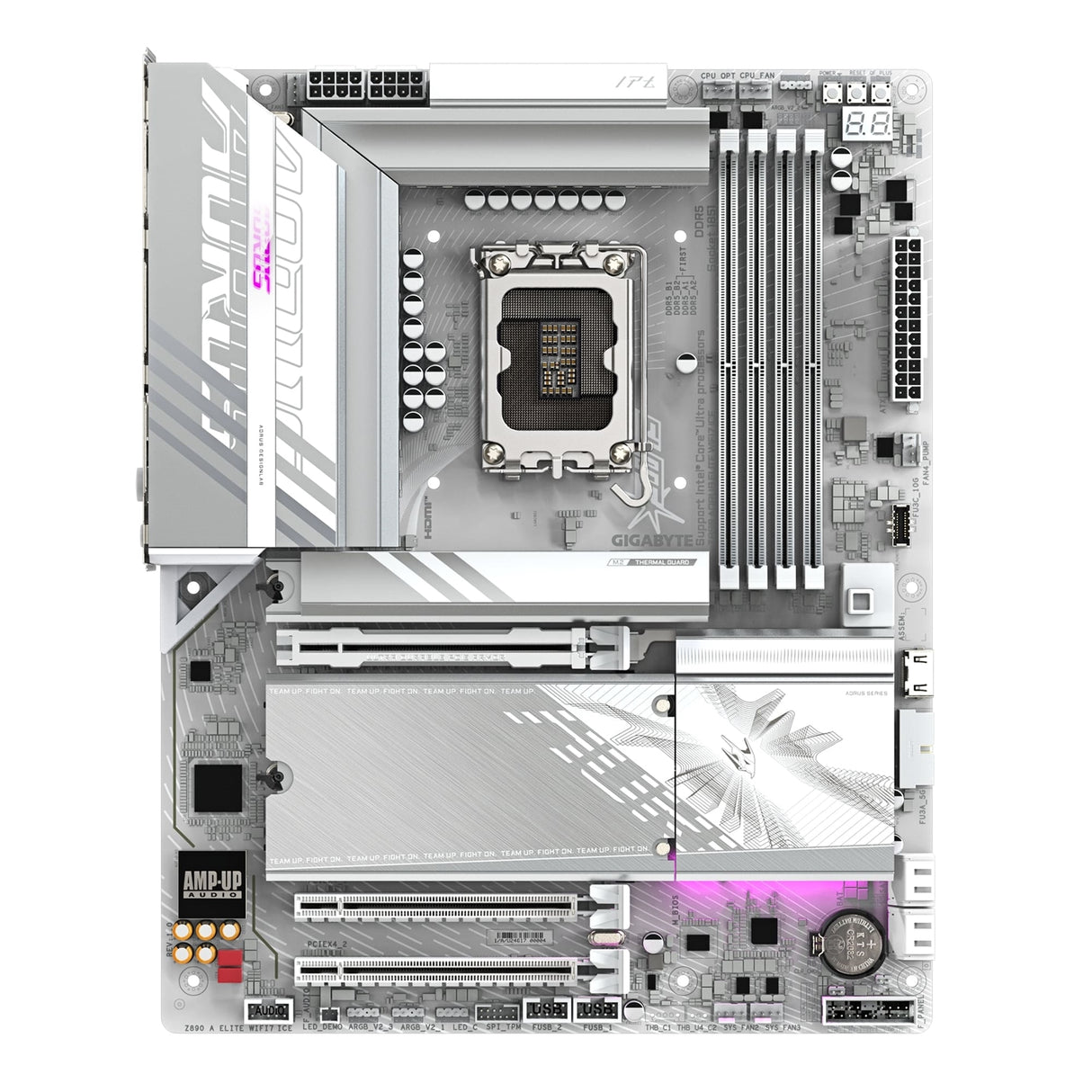 Gigabyte Z890 AORUS ELITE WIFI7 ICE Intel 1851 Socket Motherboard, ATX, 4x DDR5 Slots, 4x M.2 Sockets, Fitted I/O Shield, 2.5GbE LAN, Wi-Fi 7, 1x DisplayPort / 1x USB-C (USB4)