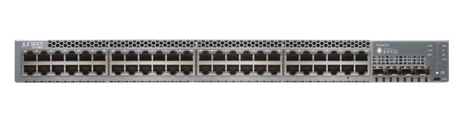 Juniper 48-port 10/100/1000BASE-T PoE+, 4 x 1/10GbE SFP/SFP+, 2 x 40GbE QSFP+, redundant fans, front-to-back airflow, 1 AC PSU JPSU-920-AC-AFO included (w/o optics)
