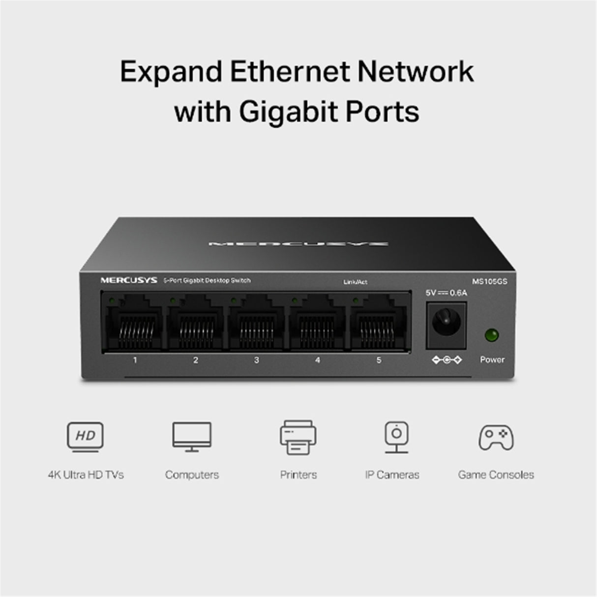 Mercusys MS105GS 5 Port Gigabit Ethernet Network Switch Steel Case