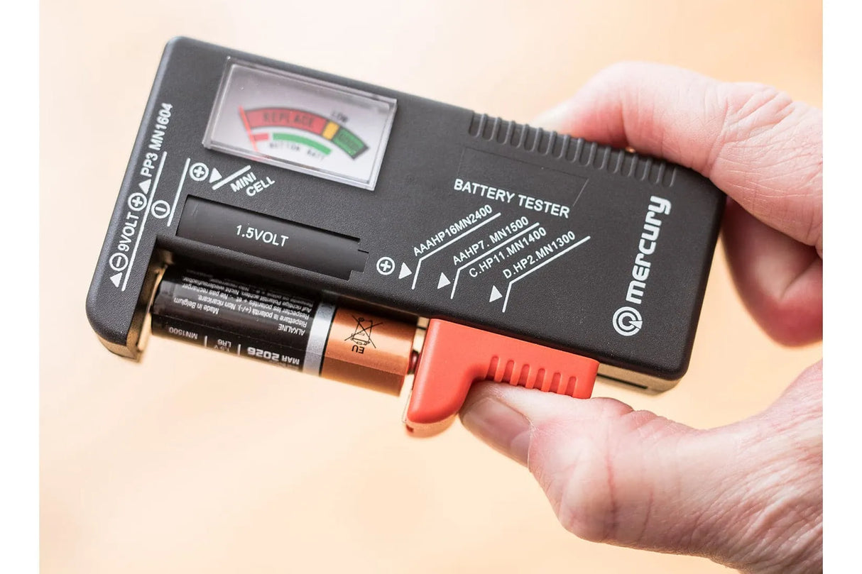 Universal Analogue Battery Tester for AA, AAA, C, D, 9V PP3 & Coin Button Cells